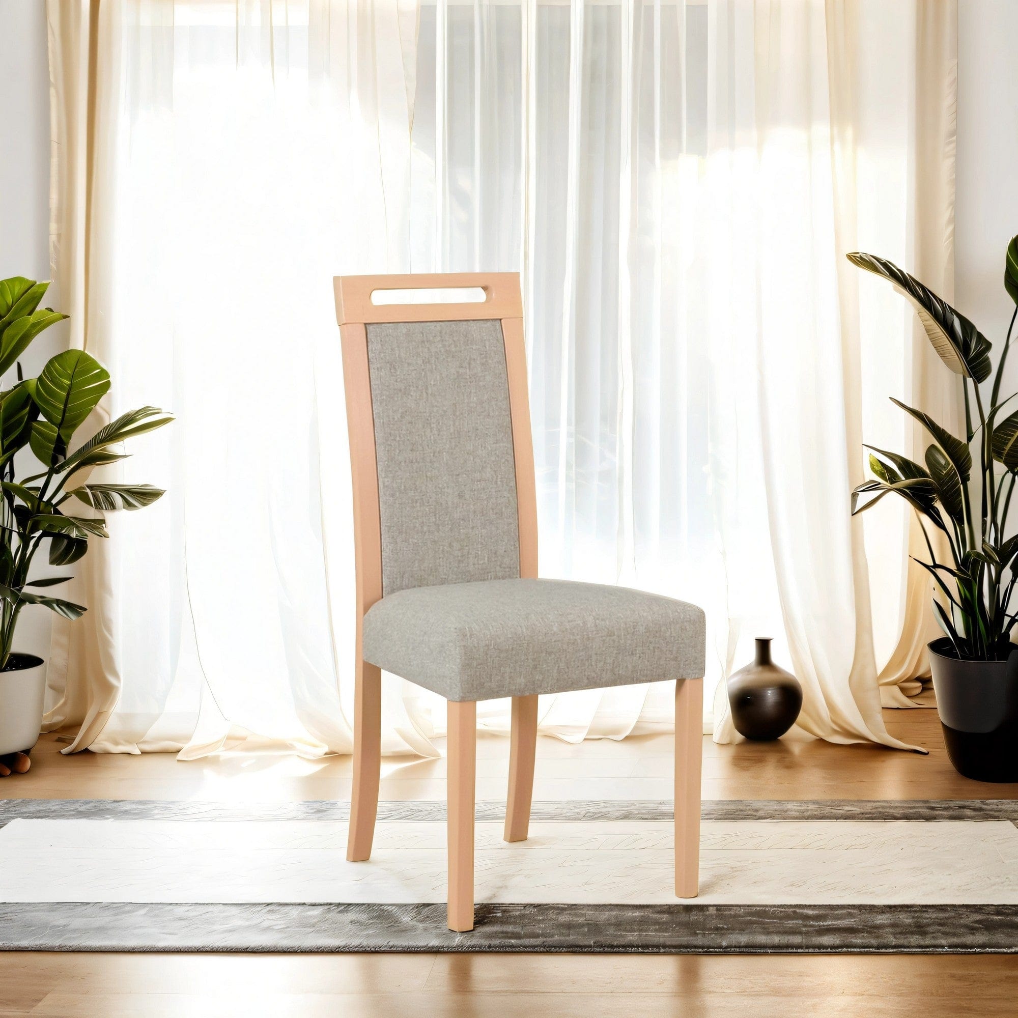 Scaun ROMA 5, stejar sonoma/gri - Hygge 11, lemn de fag/stofa clasica, 45x41x96 cm