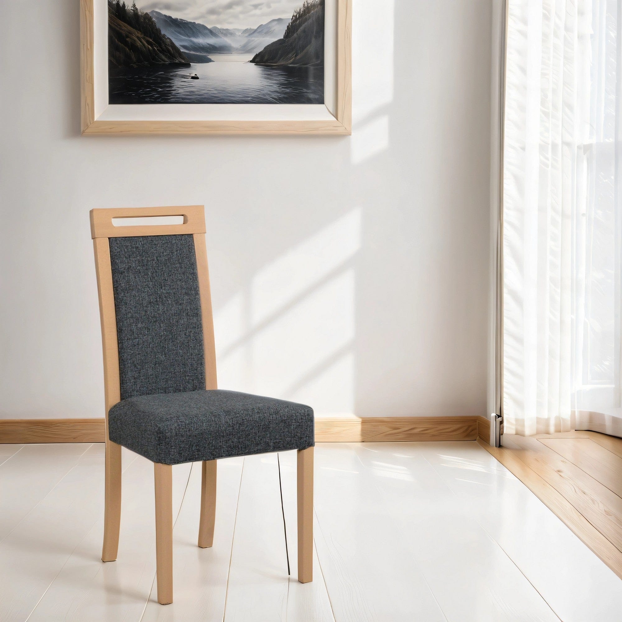 Scaun ROMA 5, stejar sonoma/gri inchis - Hygge 96, lemn de fag/stofa clasica, 45x41x96 cm