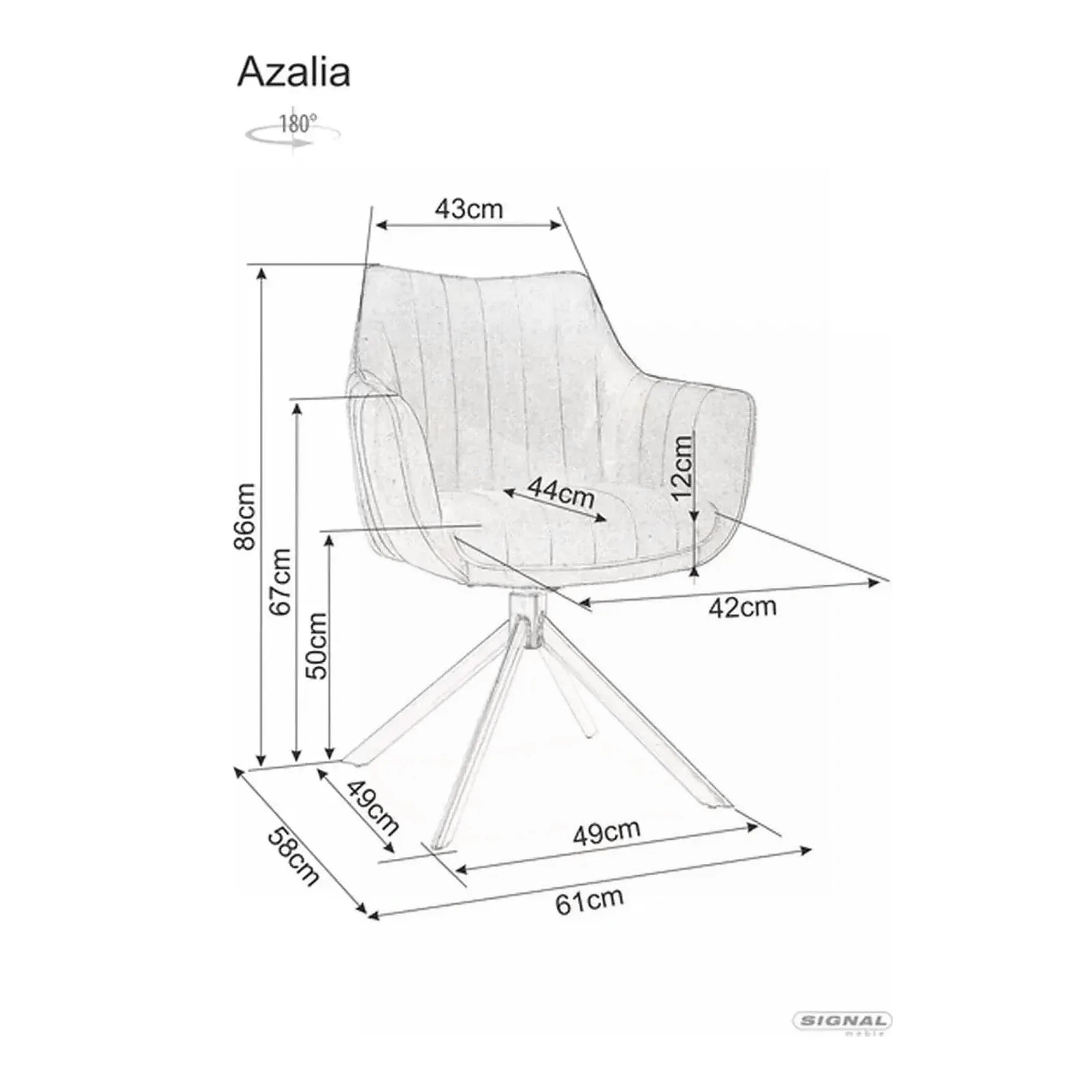Scaun rotativ AZALIA, cappuccino/negru, stofa catifelata/metal, 61x58x86 cm