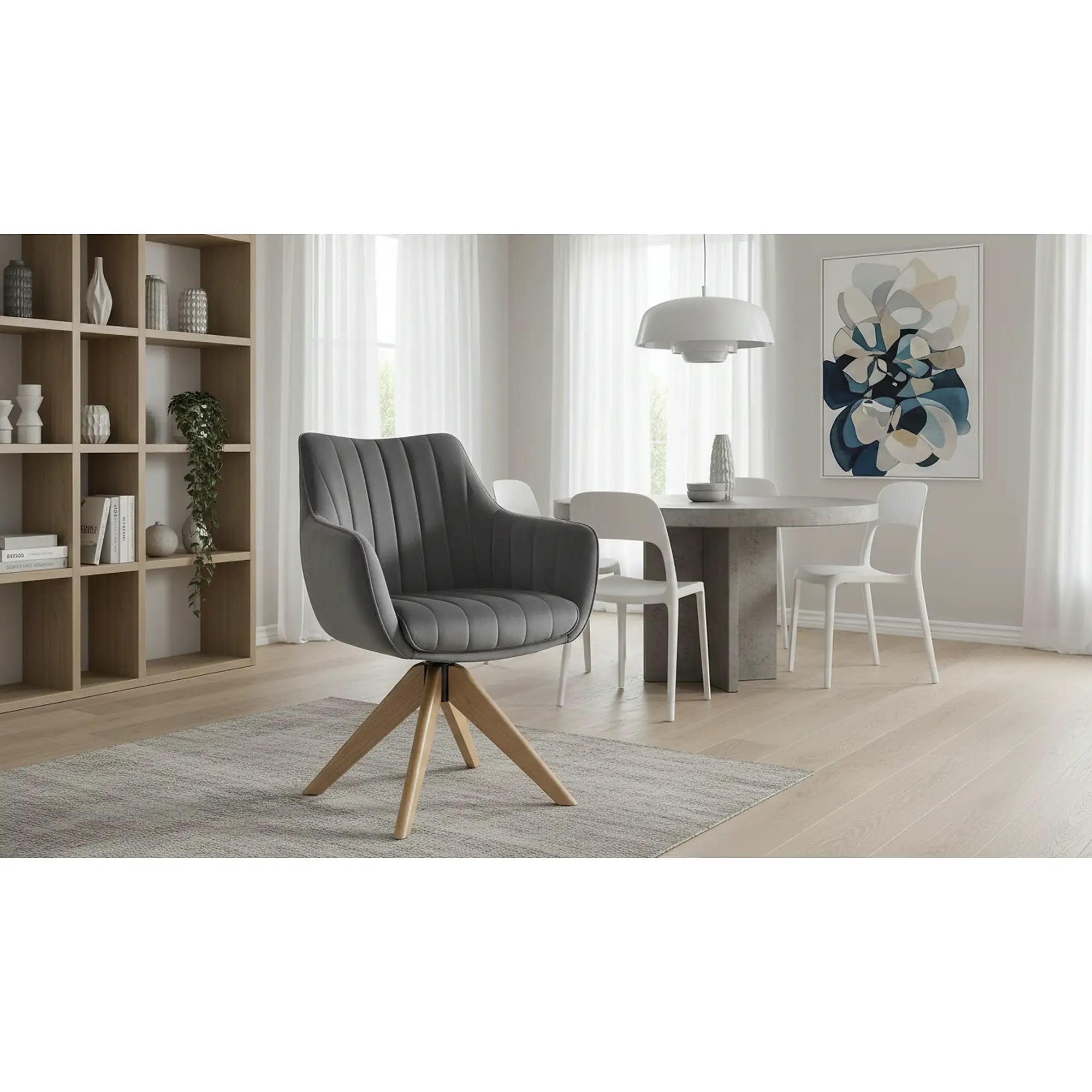 Scaun rotativ AZALIA, gri inchis - Bluvel 14, stofa catifelata/lemn, 61x44x86 cm