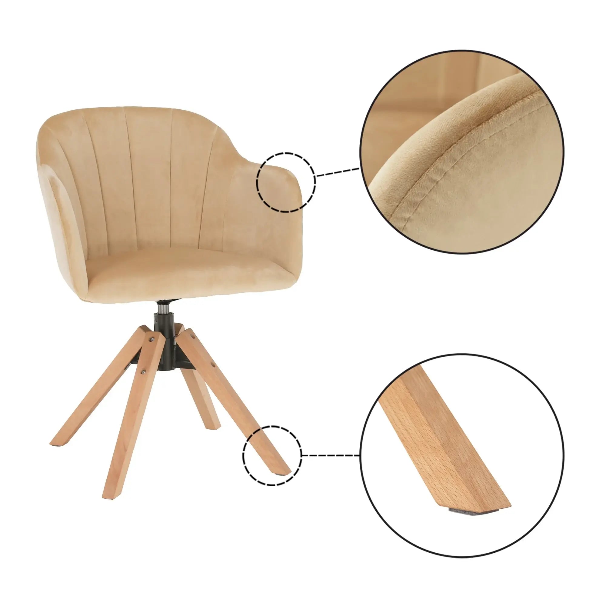 Scaun rotativ DALIO, bej/fag, stofa catifelata/lemn, 58x62x83 cm