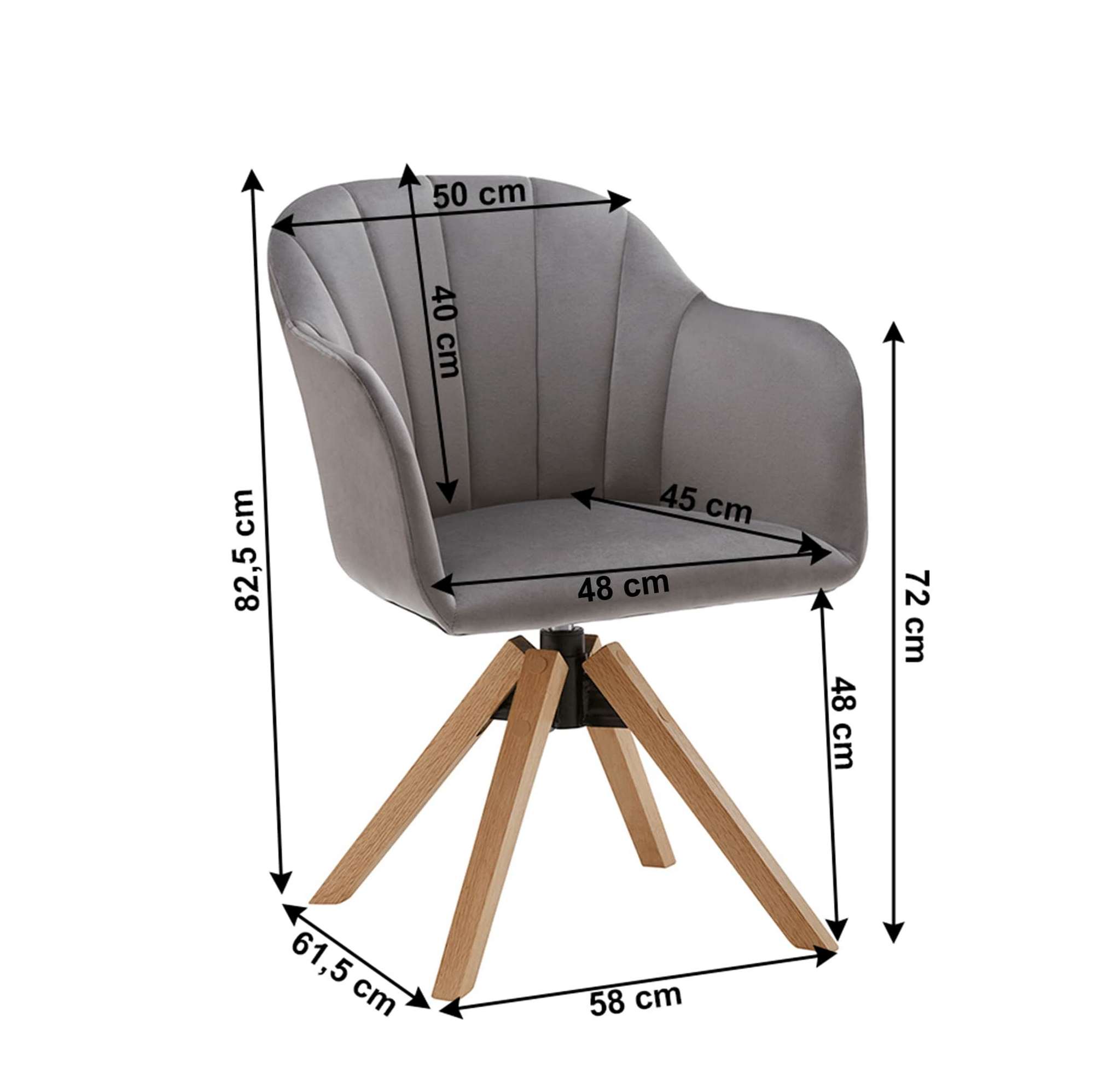 Scaun rotativ DALIO, gri/fag, stofa catifelata/lemn, 58x62x83 cm