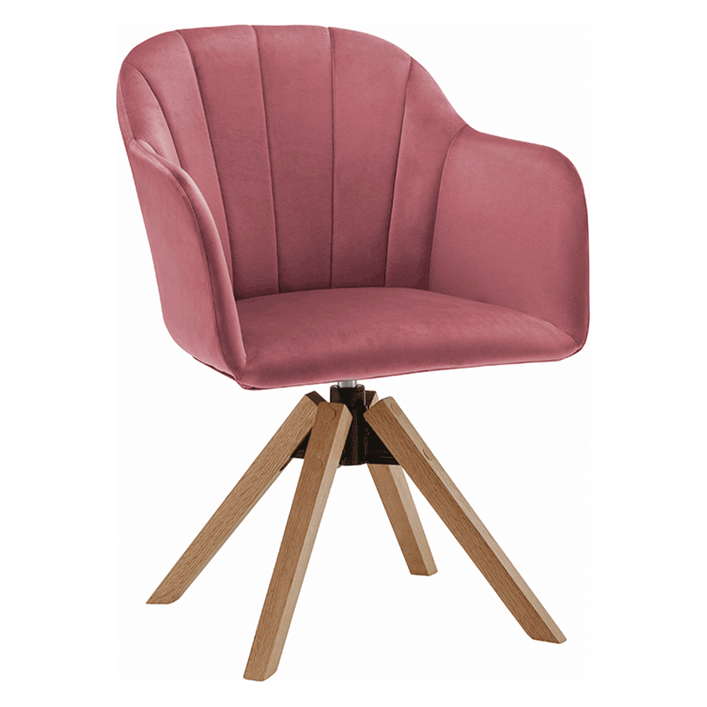 Scaun rotativ DALIO, roz pudra, stofa catifelata/lemn, 58x62x83 cm