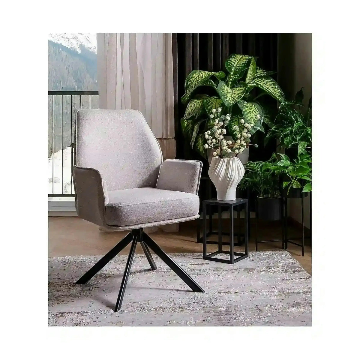Scaun rotativ HUGO, bej deschis/negru, stofa clasica/metal, 58x60x90 cm