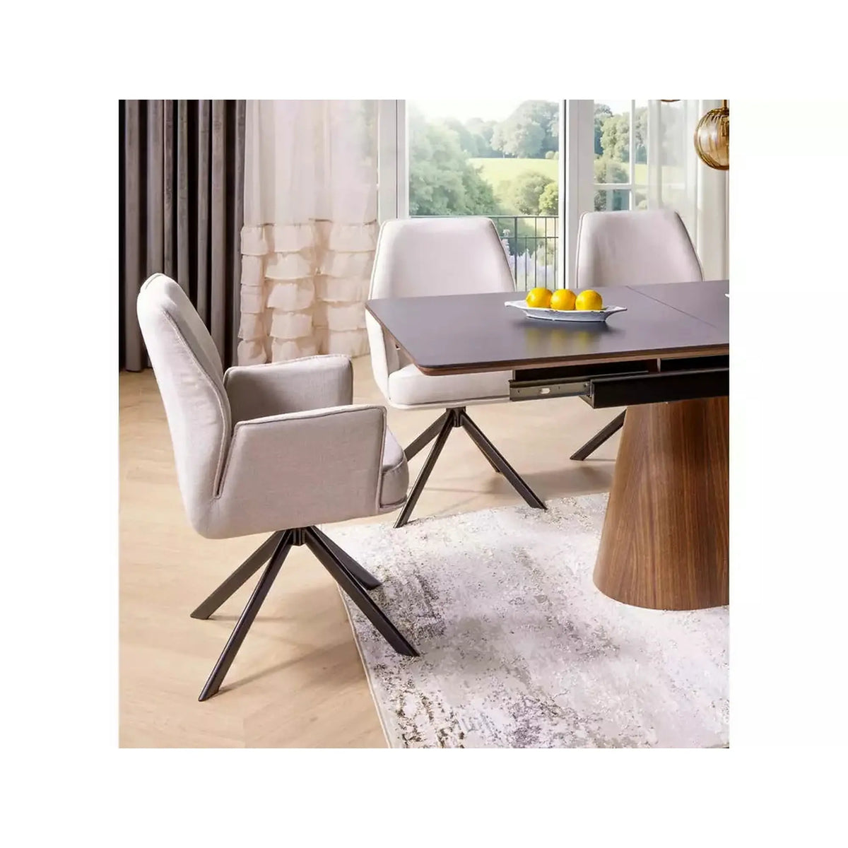 Scaun rotativ HUGO, bej deschis/negru, stofa clasica/metal, 58x60x90 cm