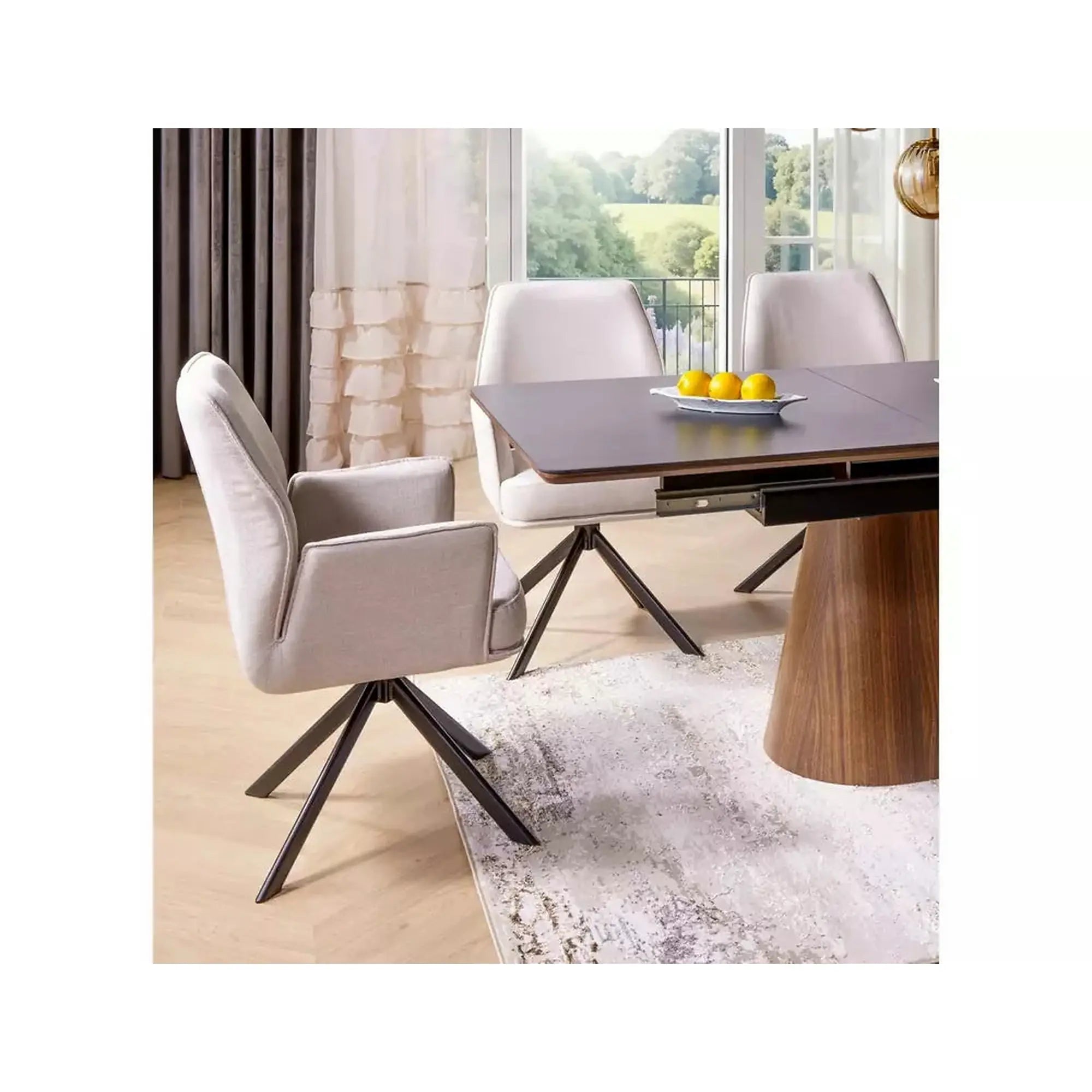 Scaun rotativ HUGO, bej deschis/negru, stofa clasica/metal, 58x60x90 cm