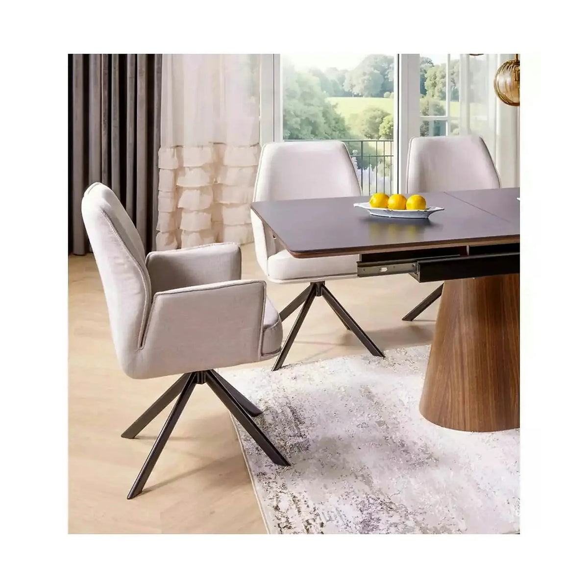 Scaun rotativ HUGO, bej deschis/negru, stofa clasica/metal, 58x60x90 cm