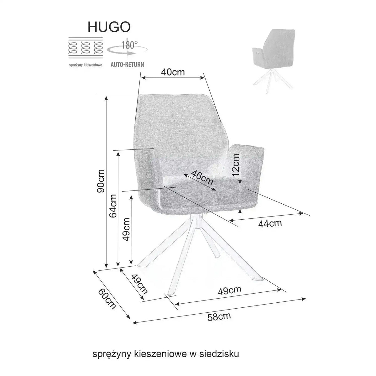Scaun rotativ HUGO, bej deschis/negru, stofa clasica/metal, 58x60x90 cm