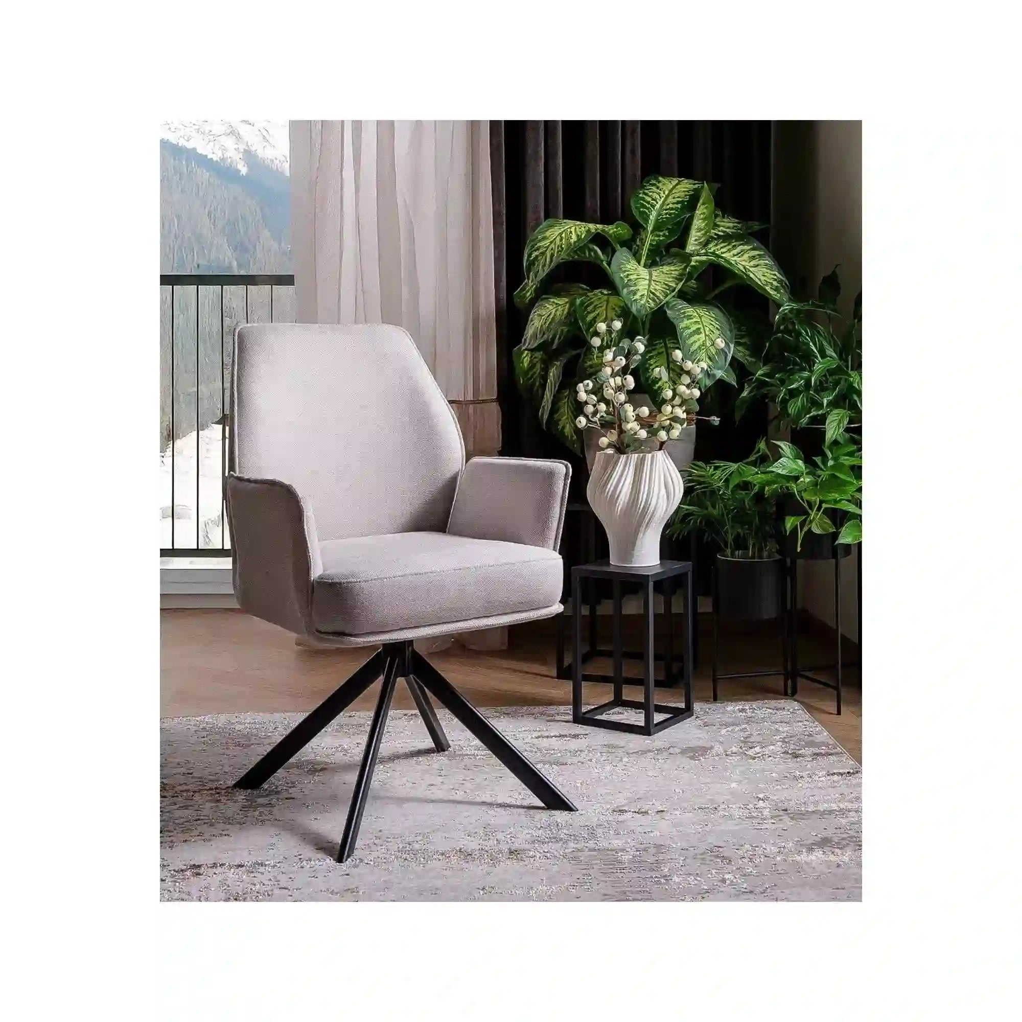 Scaun rotativ HUGO, bej deschis/negru, stofa clasica/metal, 58x60x90 cm