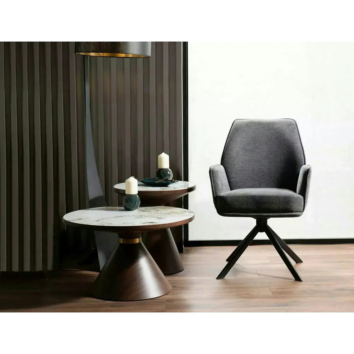 Scaun rotativ HUGO, gri inchis/negru, stofa clasica/metal, 58x46x90 cm