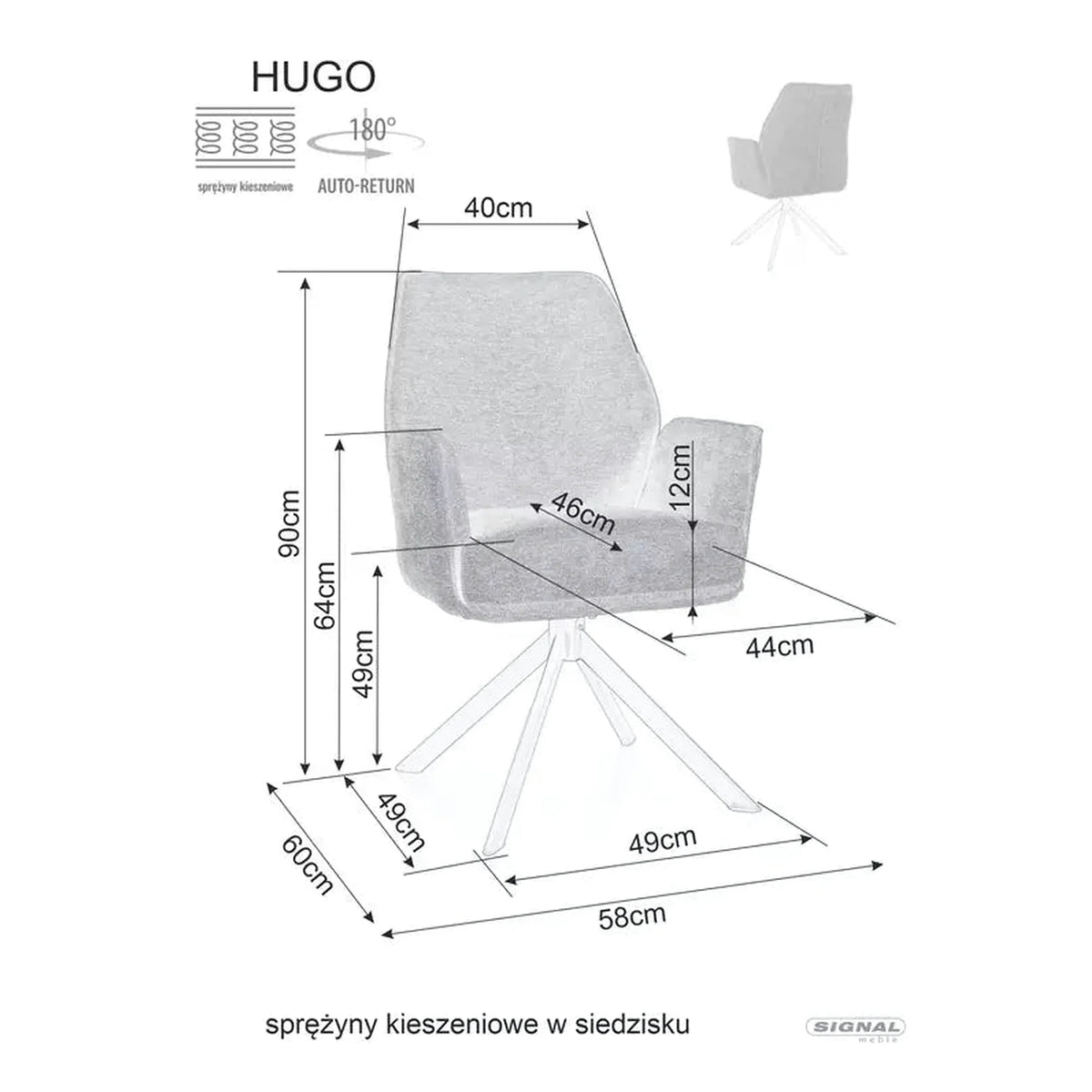 Scaun rotativ HUGO, gri inchis/negru, stofa clasica/metal, 58x46x90 cm