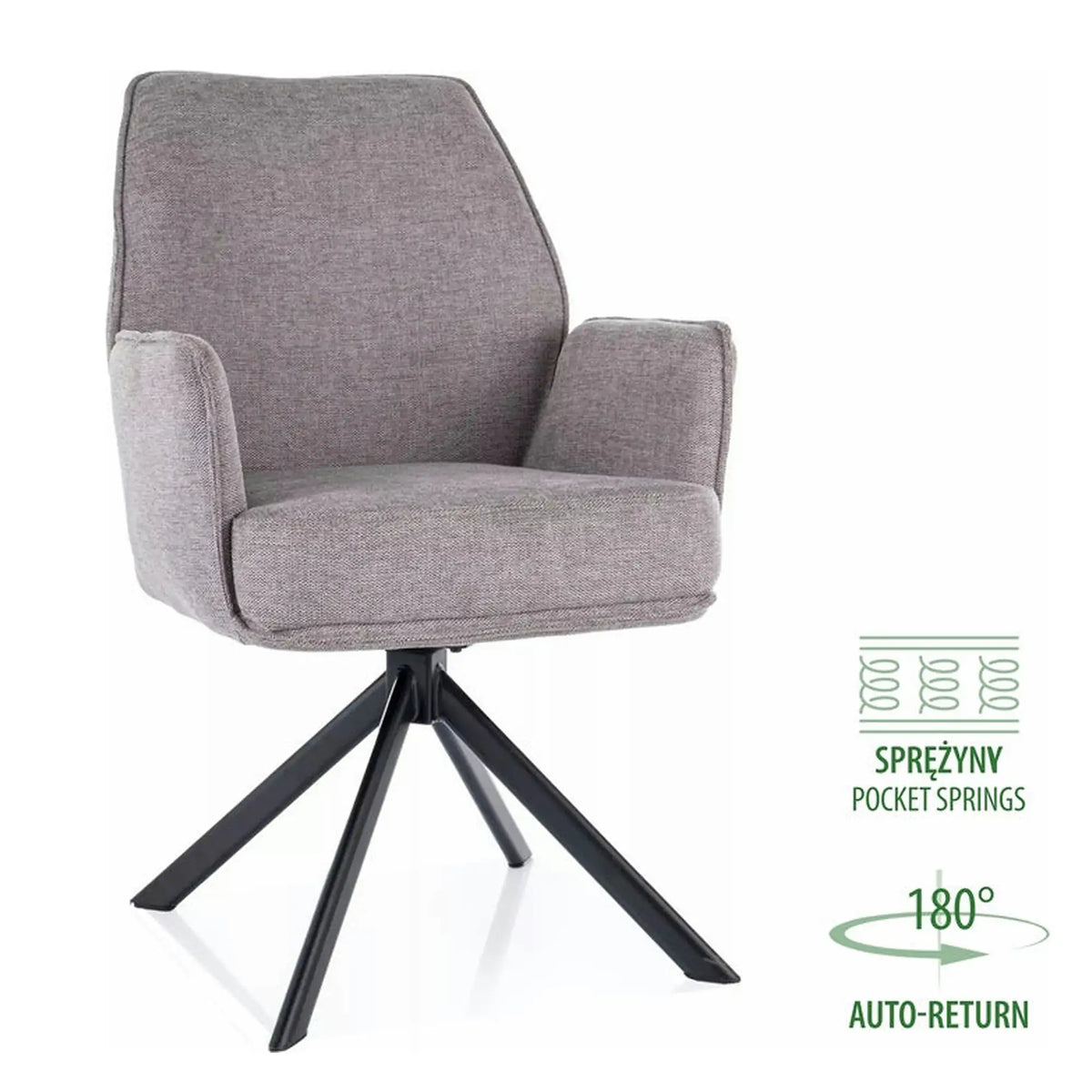 Scaun rotativ HUGO, gri/negru, stofa clasica/metal, 58x46x90 cm