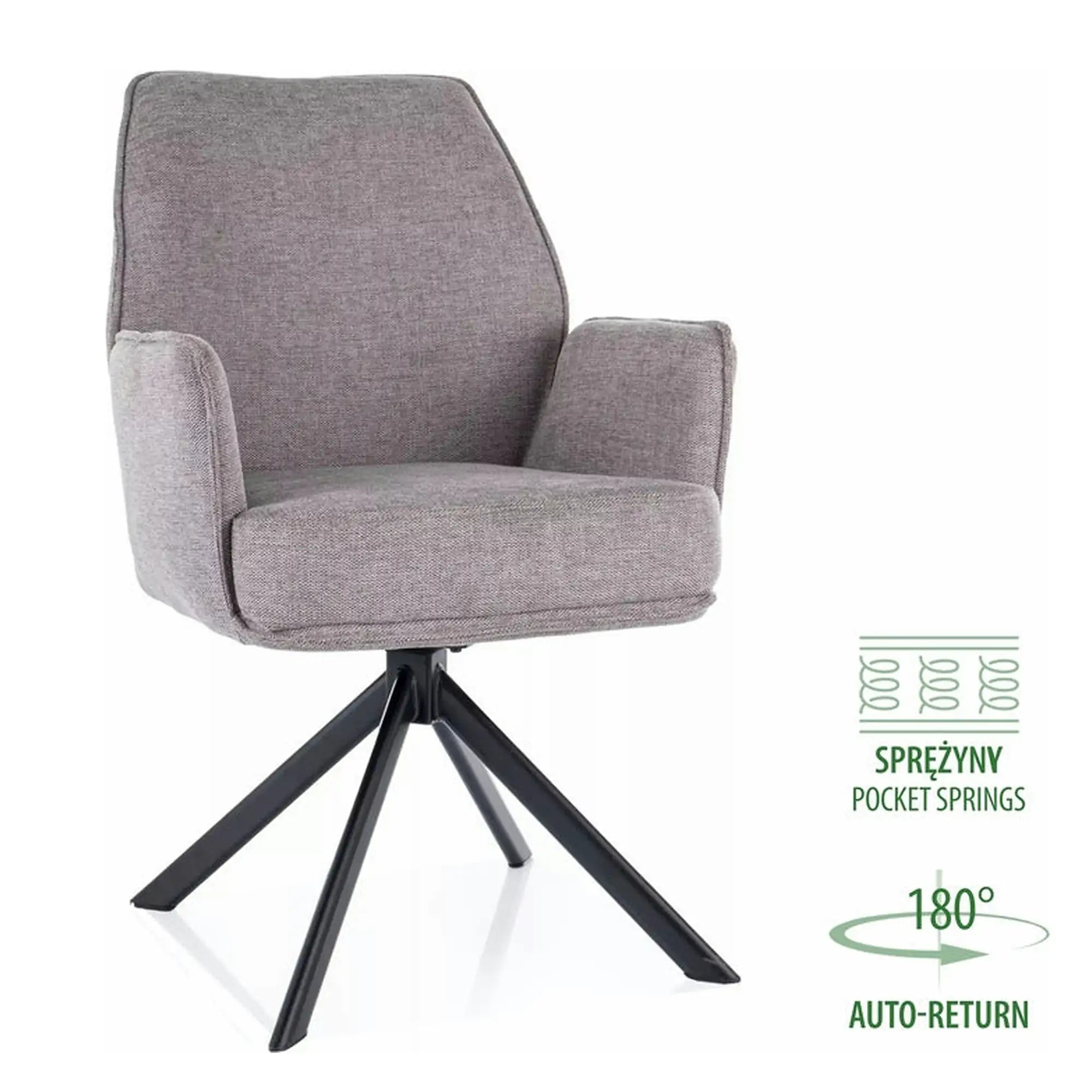 Scaun rotativ HUGO, gri/negru, stofa clasica/metal, 58x46x90 cm
