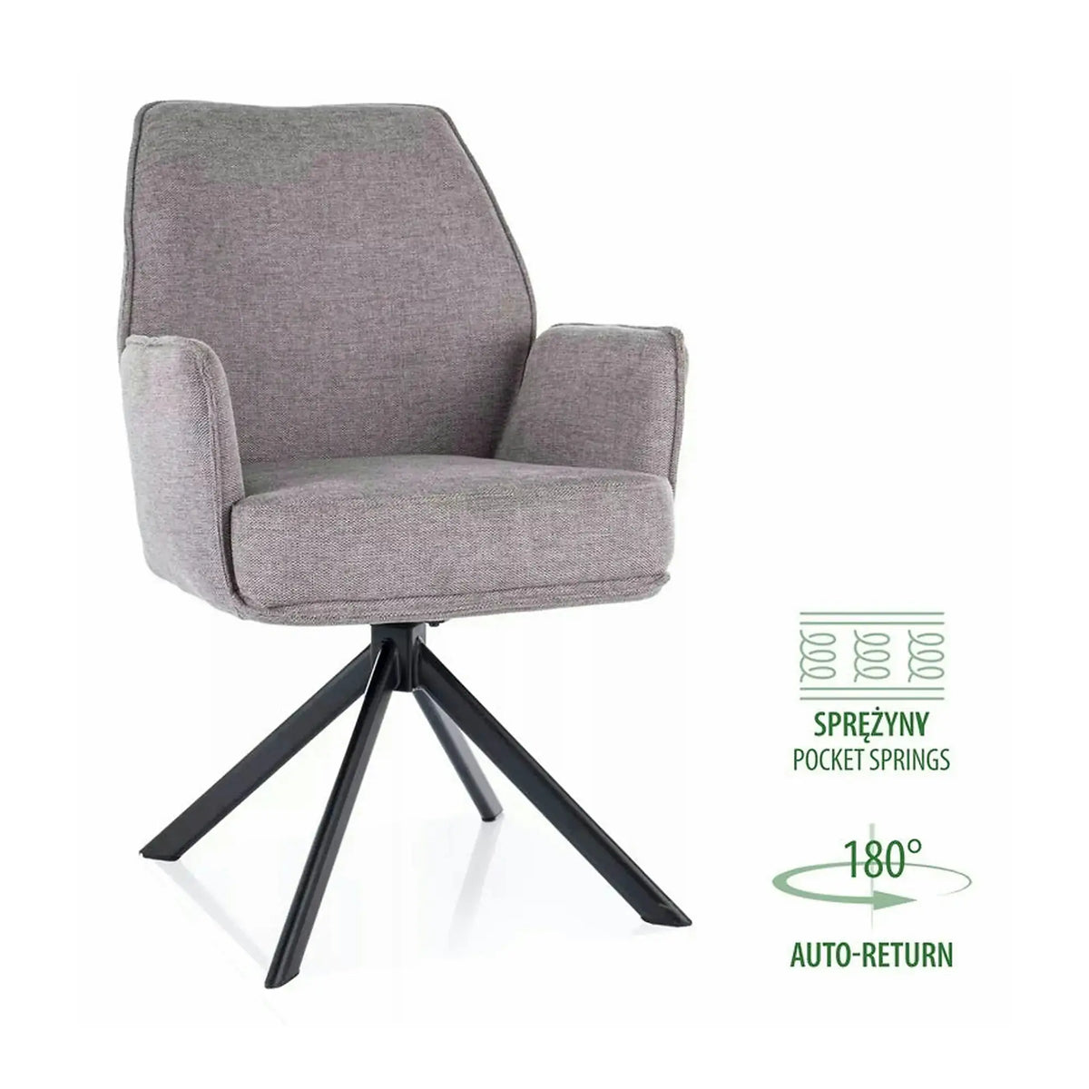 Scaun rotativ HUGO, gri/negru, stofa clasica/metal, 58x46x90 cm