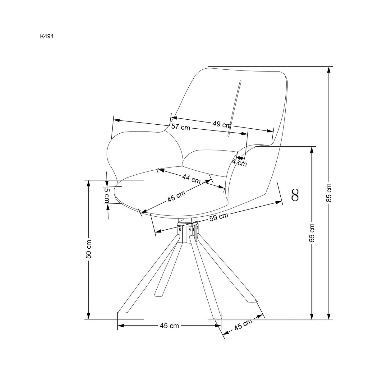 Scaun rotativ K494, gri/negru, stofa/piele ecologica, 57X59X85 cm