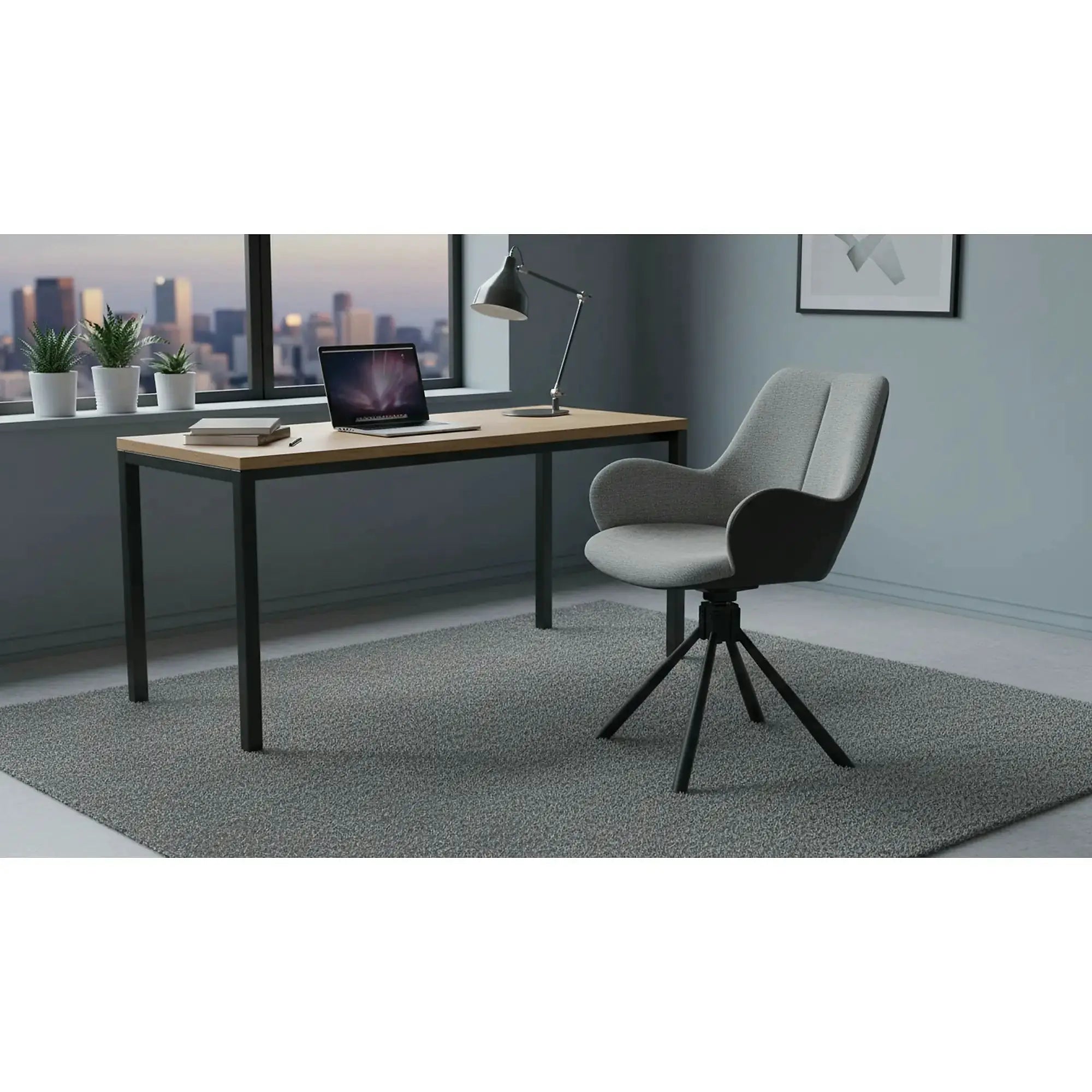 Scaun rotativ K494, gri/negru, stofa/piele ecologica, 57X59X85 cm