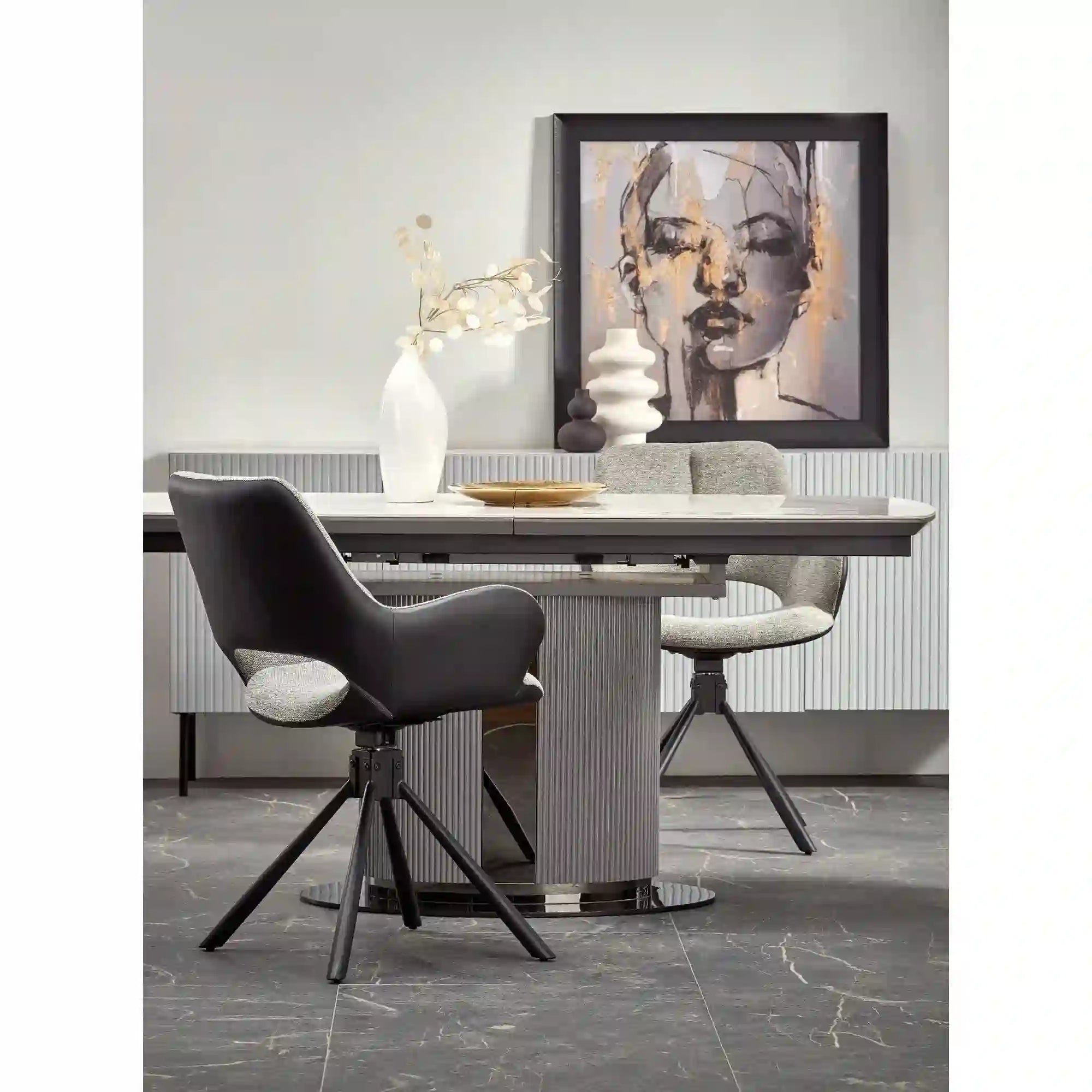 Scaun rotativ K494, gri/negru, stofa/piele ecologica, 57X59X85 cm