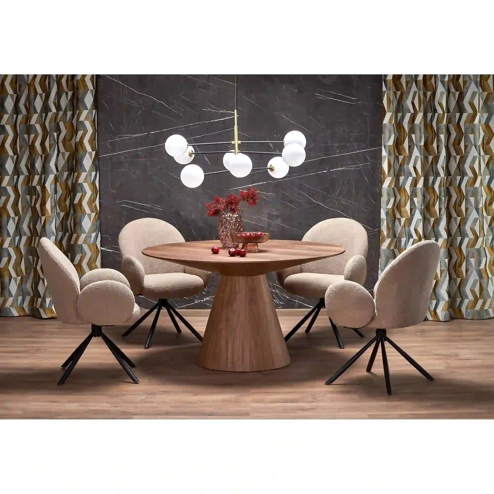 Scaun rotativ K498, cappuccino/negru, stofa buclata/metal, 64x63x90 cm