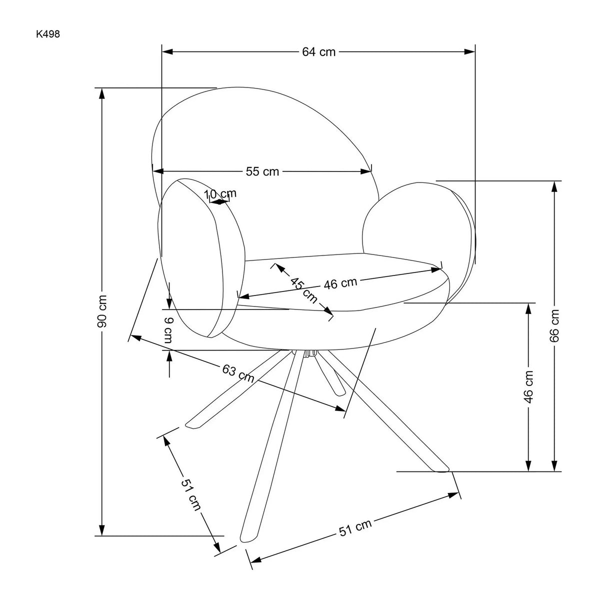 Scaun rotativ K498, gri, stofa/metal, 64x63x90 cm