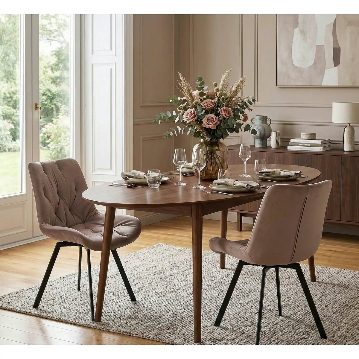 Scaun rotativ K519, bej/negru, stofa catifelata/metal, 54x63x86 cm