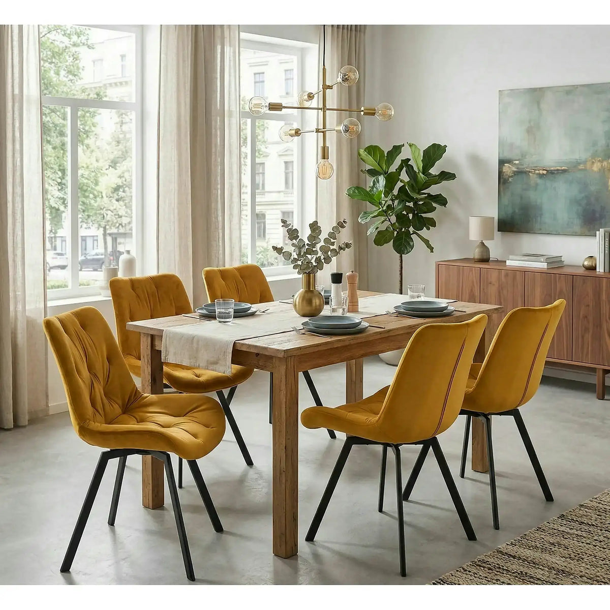 Scaun rotativ K519, galben/negru, stofa catifelata/metal, 54x63x86 cm
