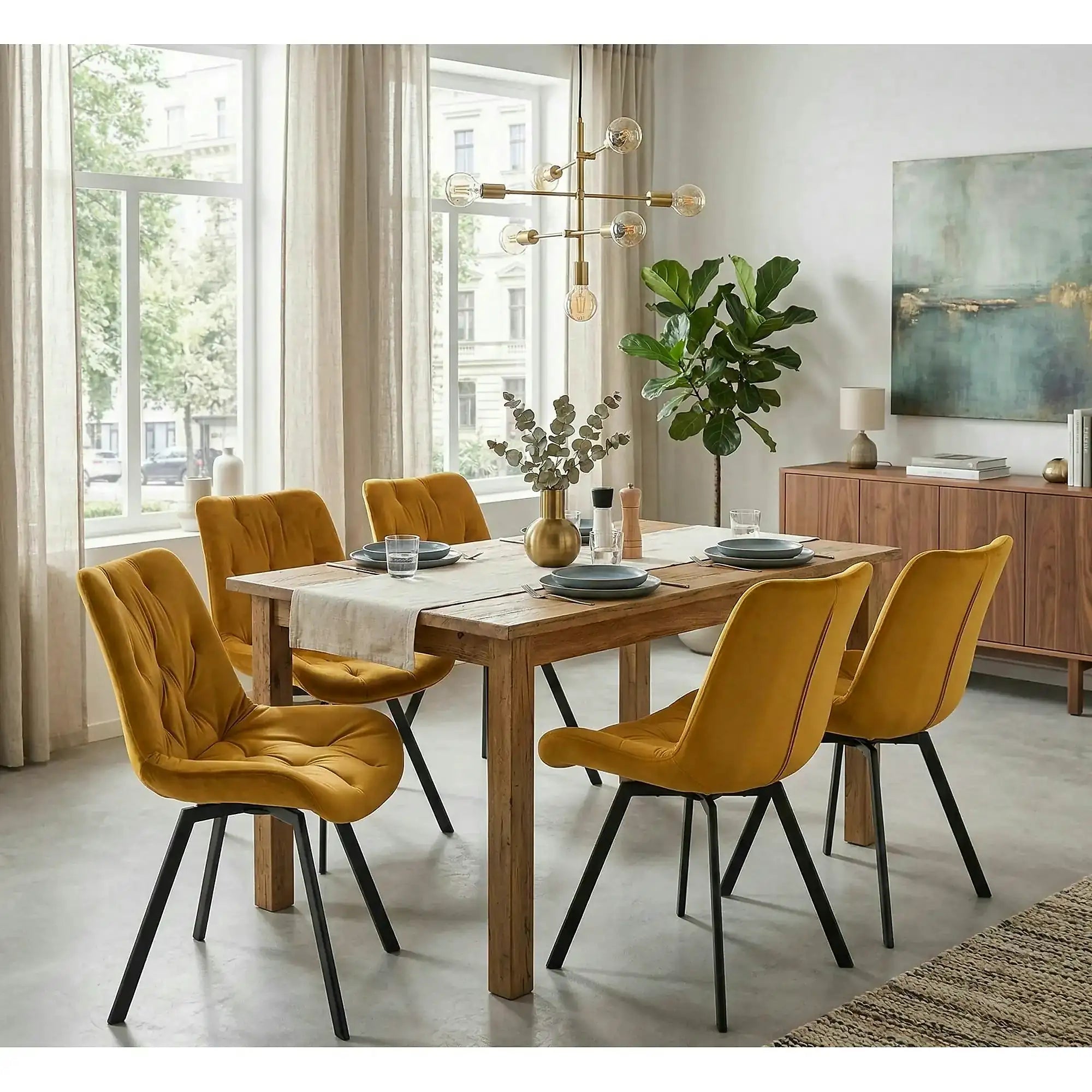 Scaun rotativ K519, galben/negru, stofa catifelata/metal, 54x63x86 cm