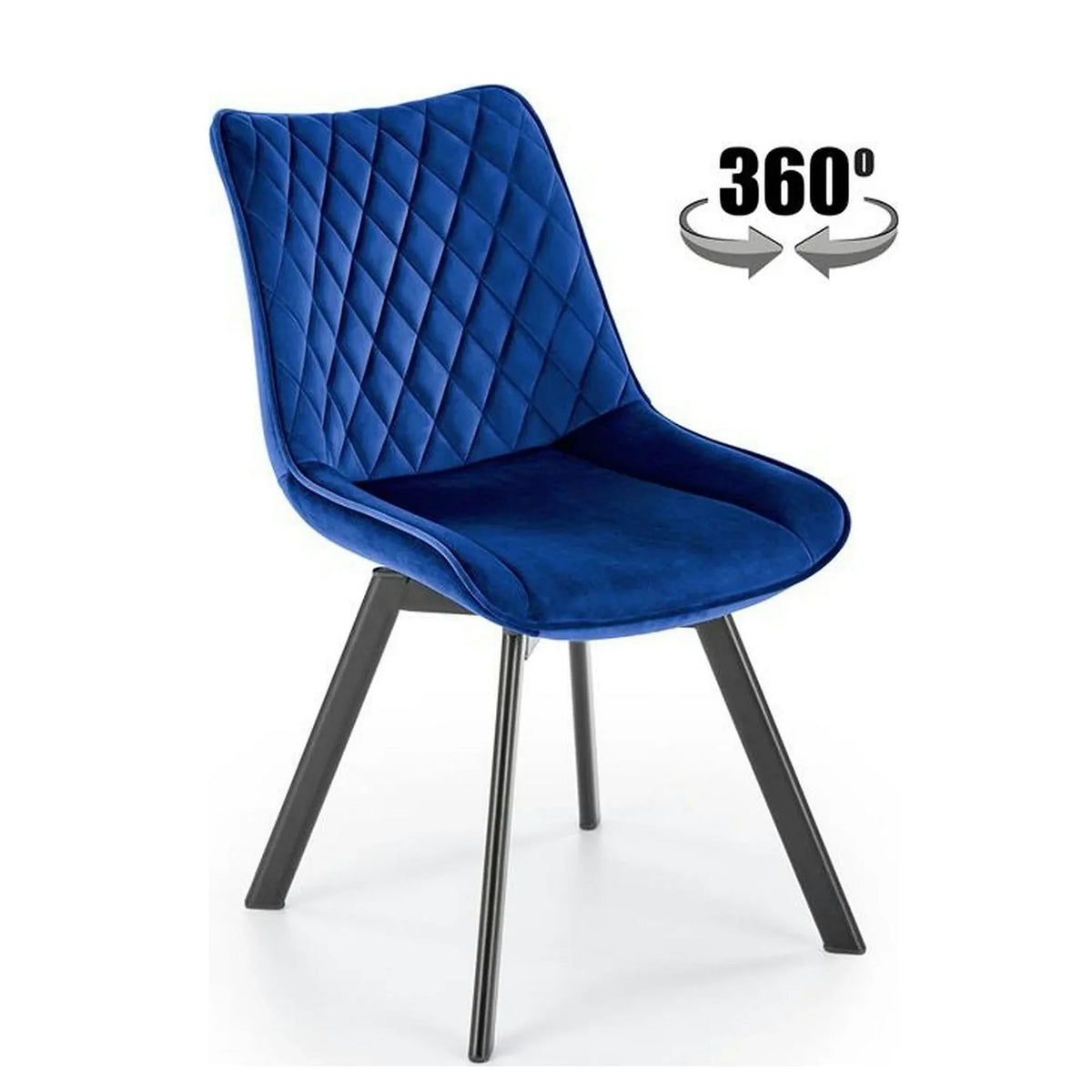 Scaun rotativ K520, albastru inchis, stofa catifelata/metal, 45x63x80 cm