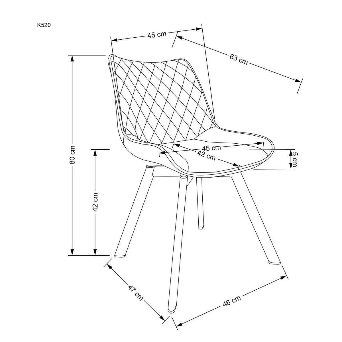 Scaun rotativ K520, caramiziu/negru, stofa catifelata/metal, 45x63x80 cm