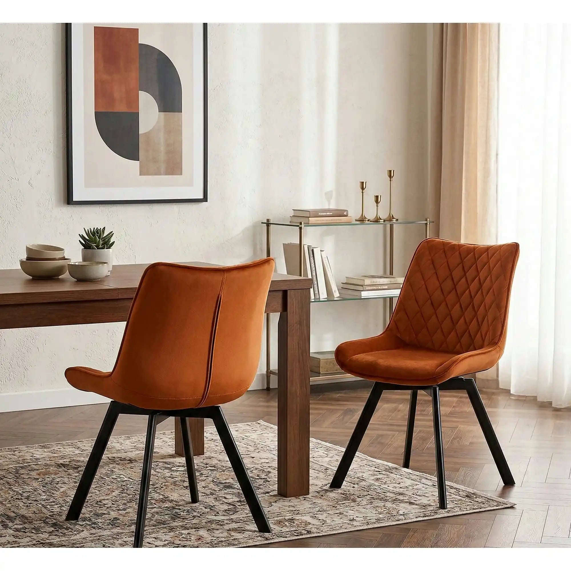 Scaun rotativ K520, caramiziu/negru, stofa catifelata/metal, 45x63x80 cm