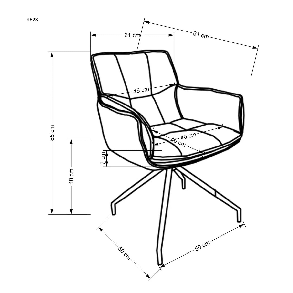 Scaun rotativ K523, gri/negru, stofa/piele ecologica, 61x61x85 cm