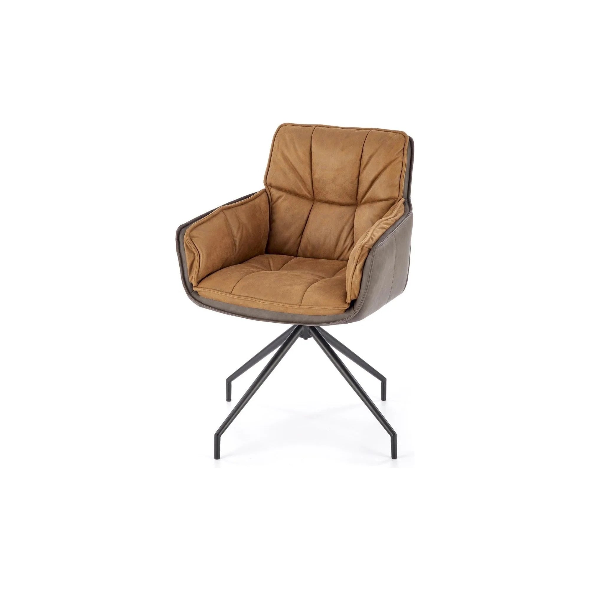 Scaun rotativ K523, maro/negru, stofa/piele ecologica, 61x61x85 cm