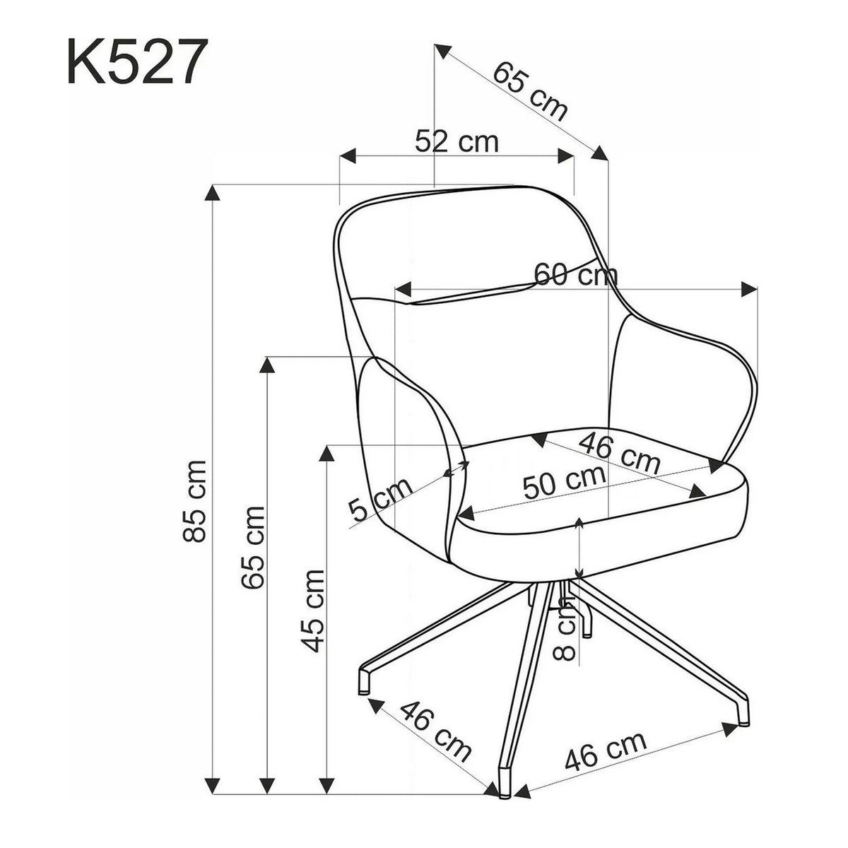 Scaun rotativ K527, gri/negru, stofa clasica/piele ecologica/metal, 60x65x85 cm