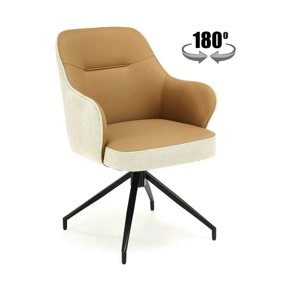 Scaun rotativ K527, maro/bej/negru, stofa clasica/piele ecologica/metal, 60x65x85 cm