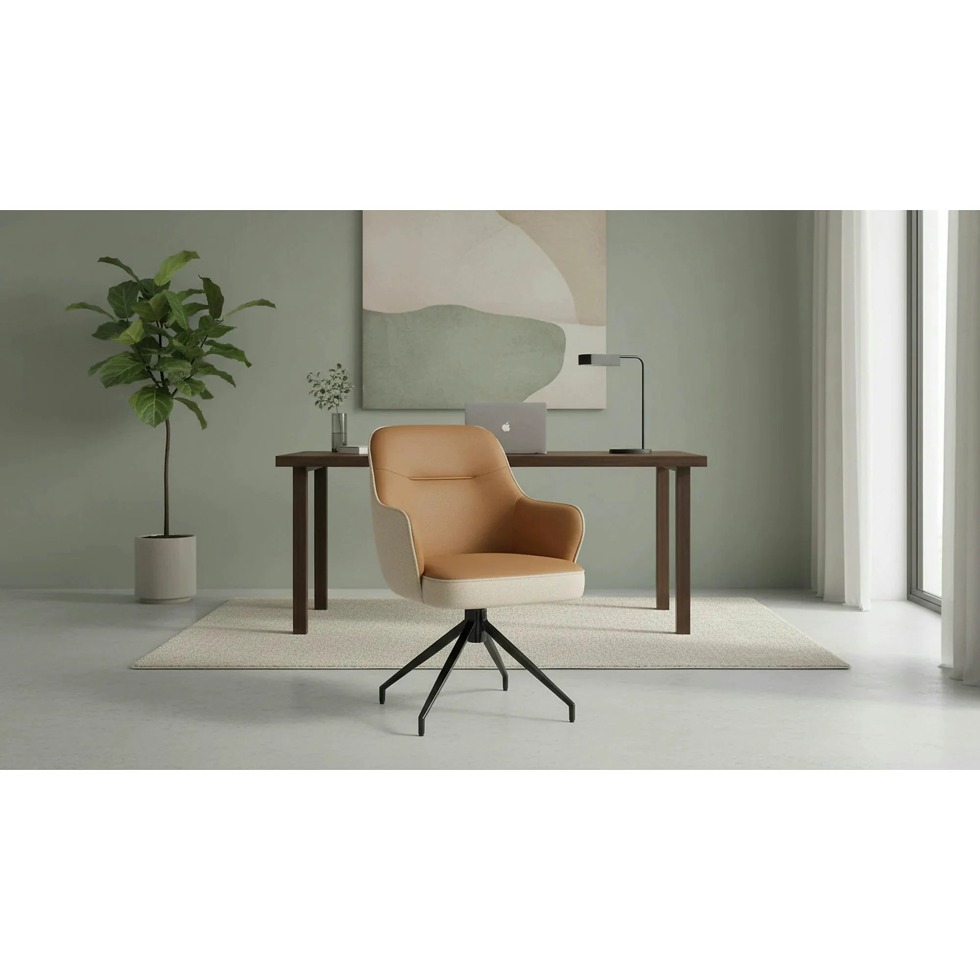 Scaun rotativ K527, maro/bej/negru, stofa clasica/piele ecologica/metal, 60x65x85 cm