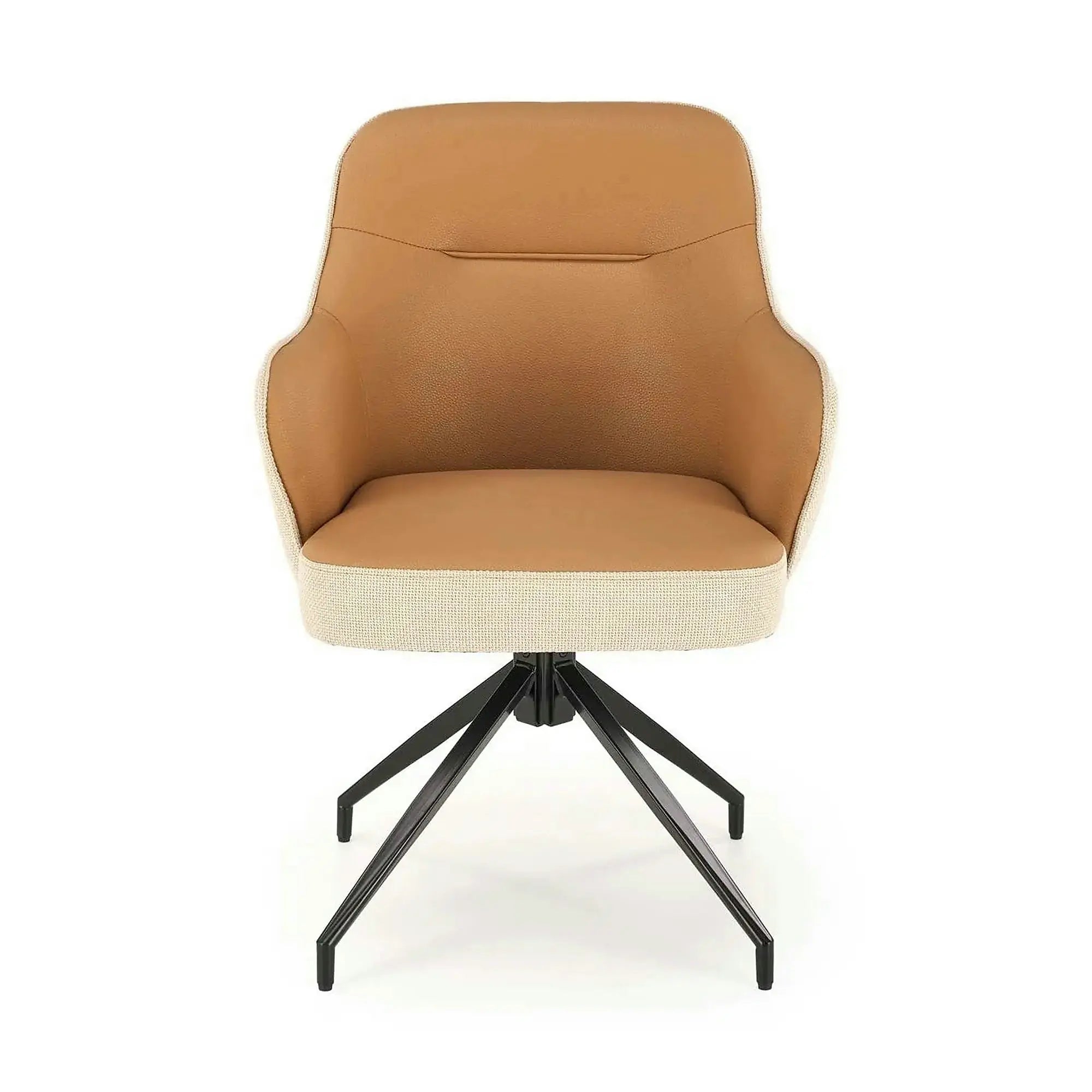 Scaun rotativ K527, maro/bej/negru, stofa clasica/piele ecologica/metal, 60x65x85 cm