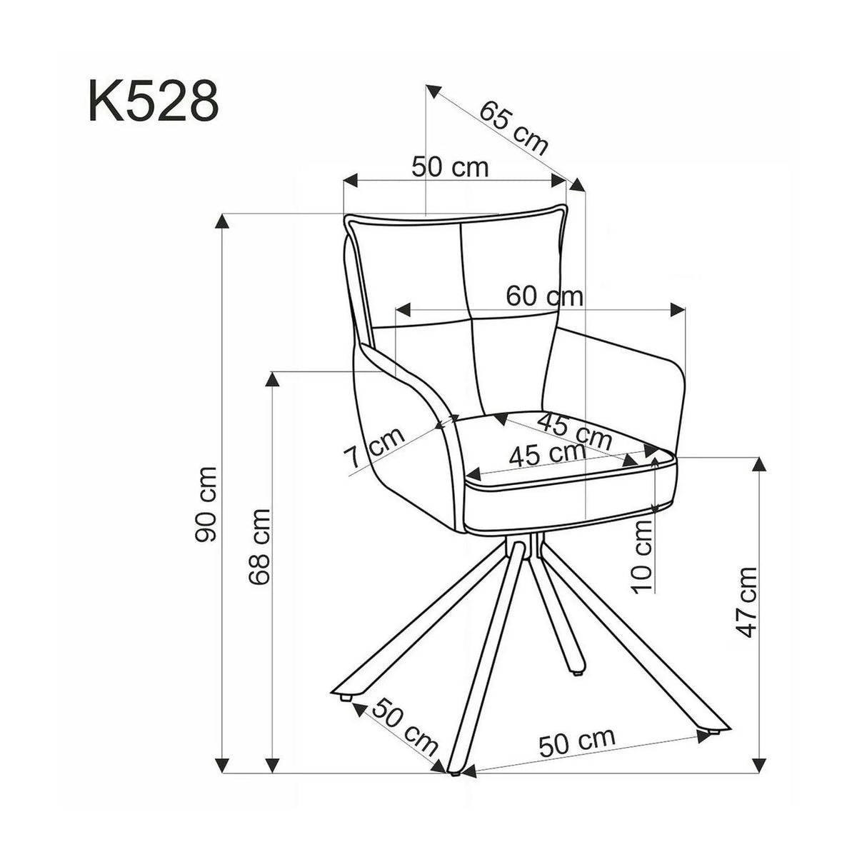 Scaun rotativ K528, gri/negru, stofa catifelata/metal, 60x67x90 cm