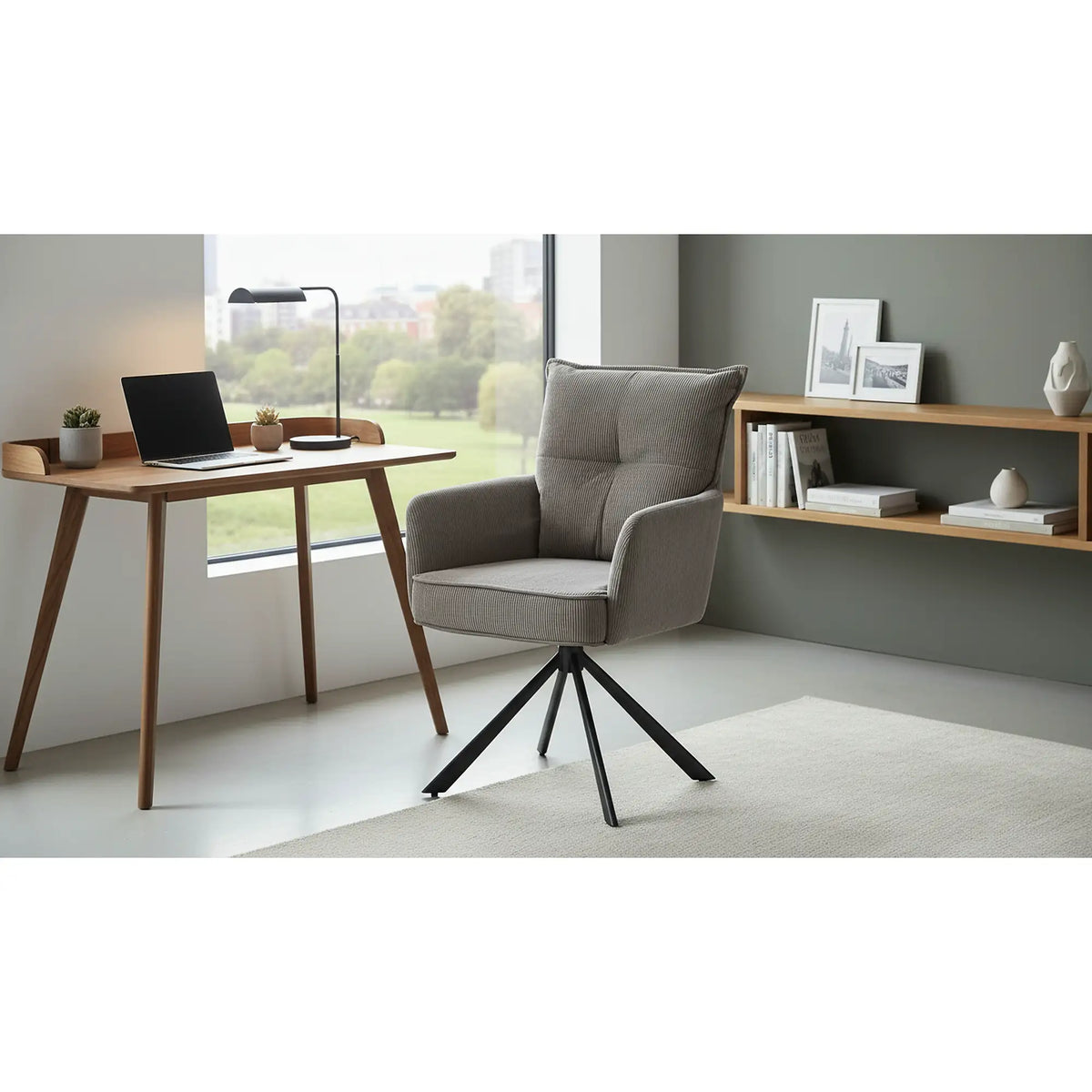 Scaun rotativ K528, gri/negru, stofa catifelata/metal, 60x67x90 cm