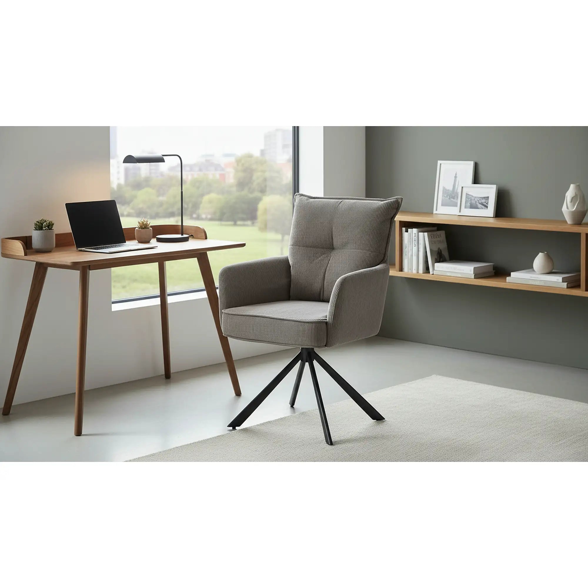 Scaun rotativ K528, gri/negru, stofa catifelata/metal, 60x67x90 cm