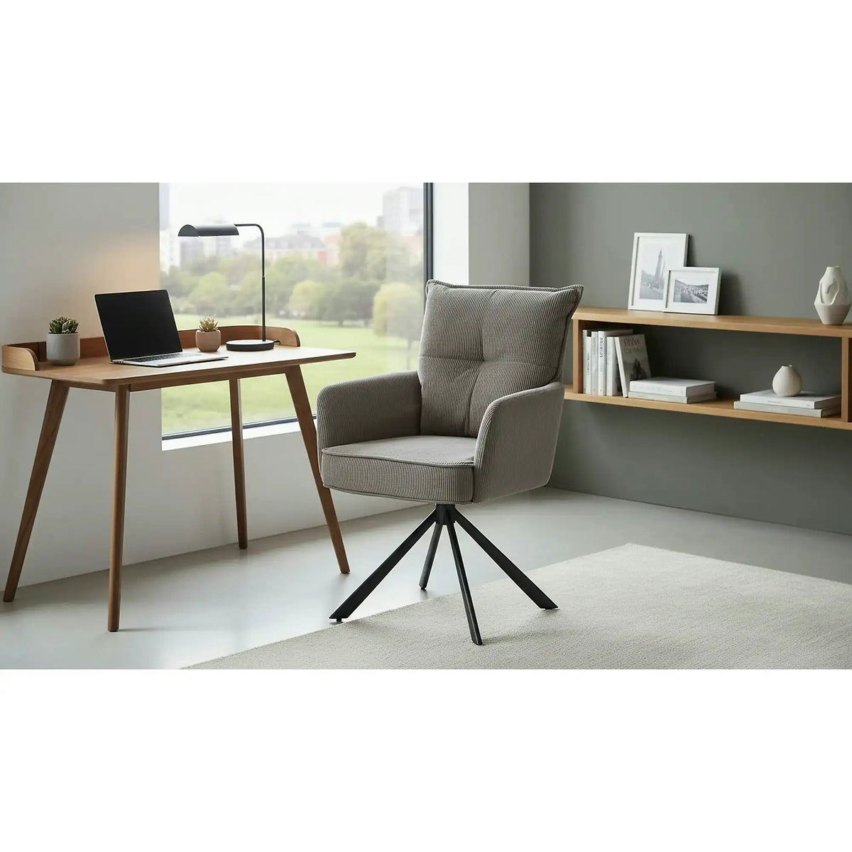 Scaun rotativ K528, gri/negru, stofa catifelata/metal, 60x67x90 cm