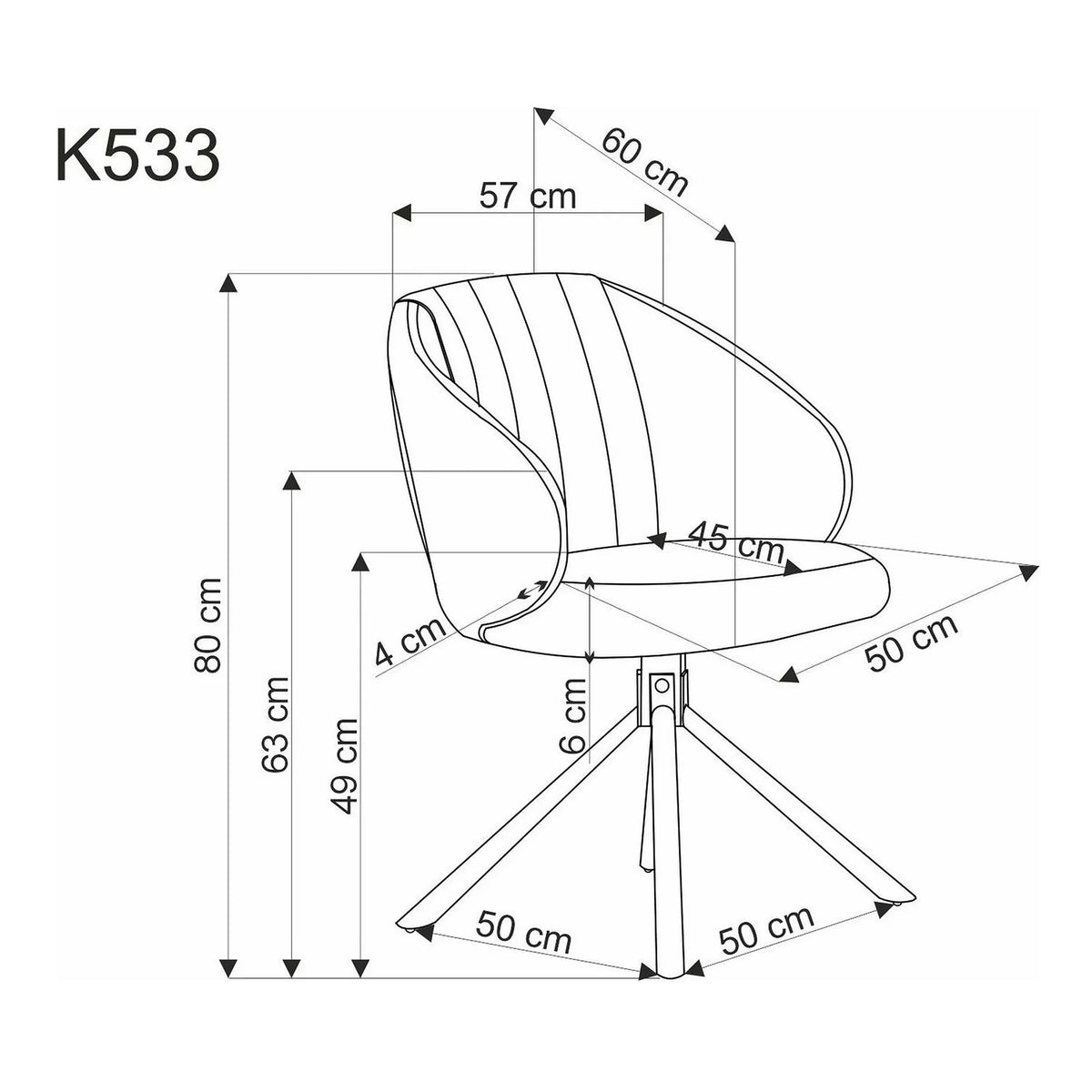 Scaun rotativ K533, verde/negru, stofa clasica/metal, 57x60x80 cm