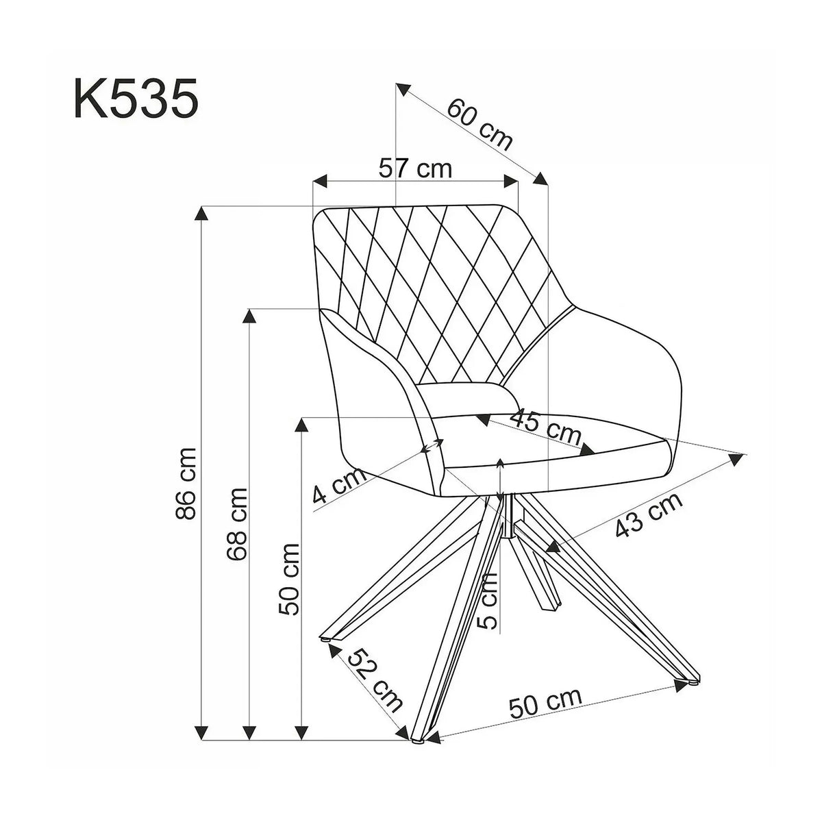 Scaun rotativ K535, bej/negru, stofa catifelata/metal, 57x60x86 cm