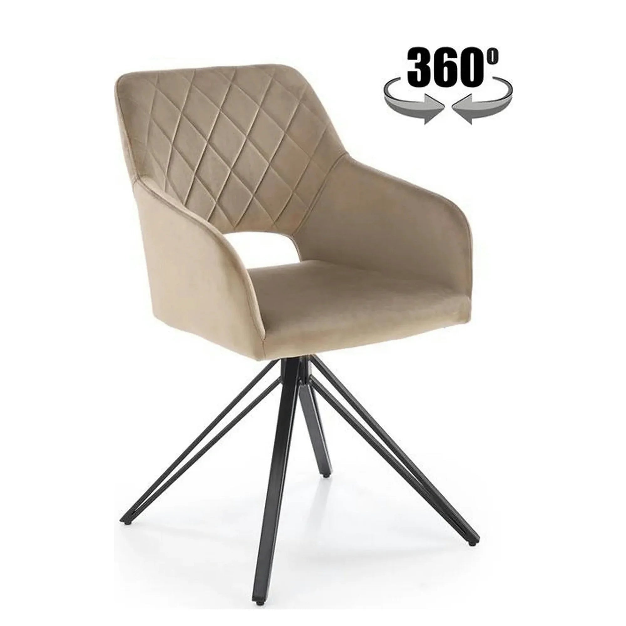 Scaun rotativ K535, bej/negru, stofa catifelata/metal, 57x60x86 cm
