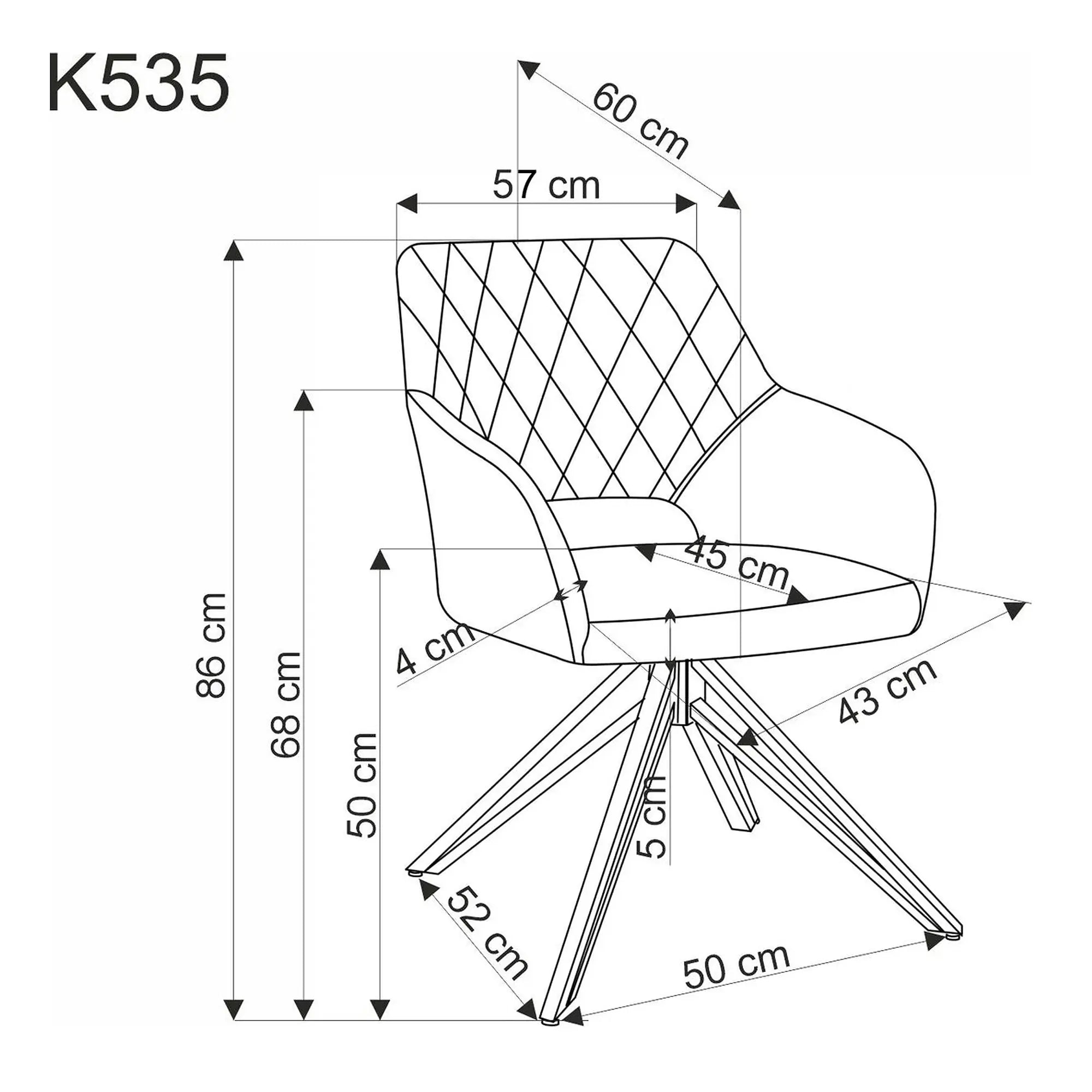 Scaun rotativ K535, gri/negru, stofa catifelata/metal, 57x60x86 cm