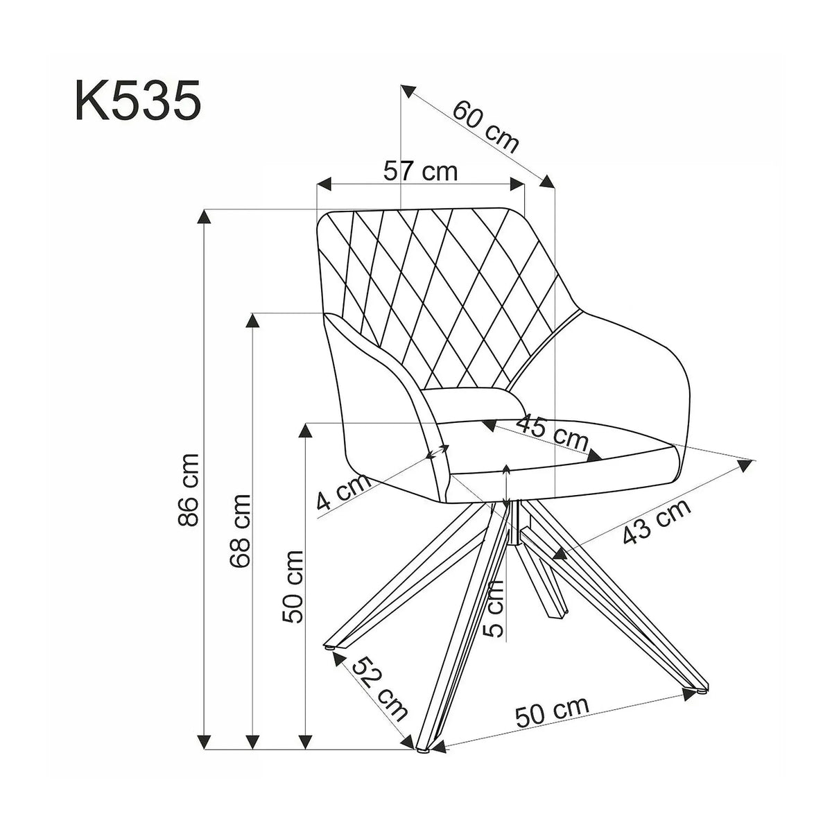 Scaun rotativ K535, gri/negru, stofa catifelata/metal, 57x60x86 cm