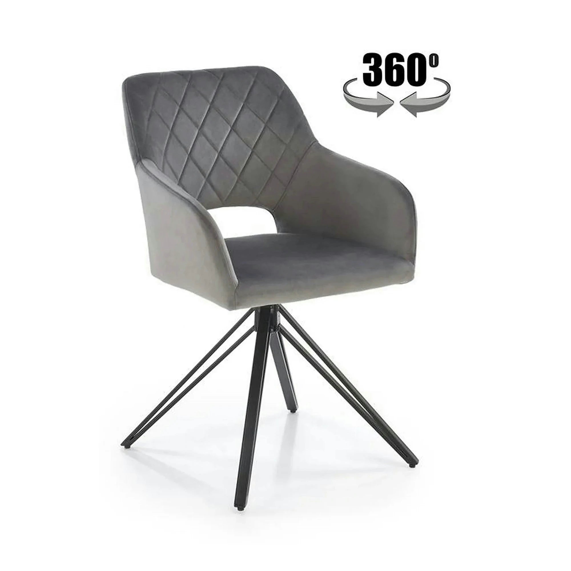 Scaun rotativ K535, gri/negru, stofa catifelata/metal, 57x60x86 cm