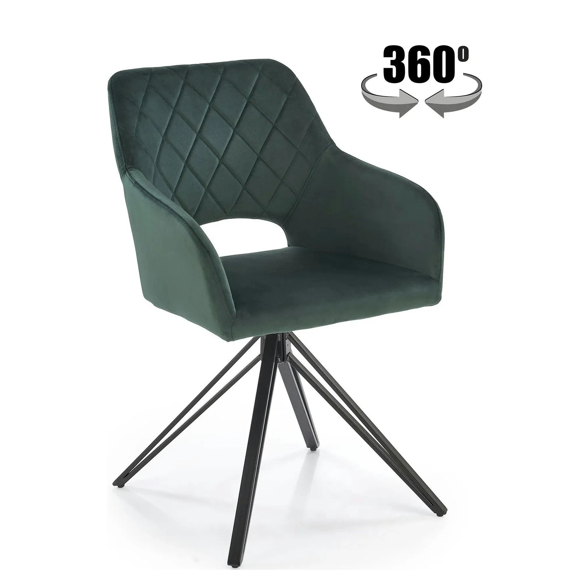 Scaun rotativ K535, verde inchis/negru, stofa catifelata/metal, 57x60x86 cm