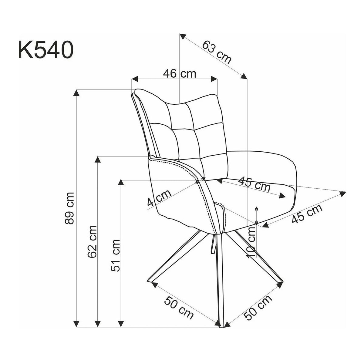 Scaun rotativ K540, bej/negru, stofa clasica/metal, 60x63x89 cm