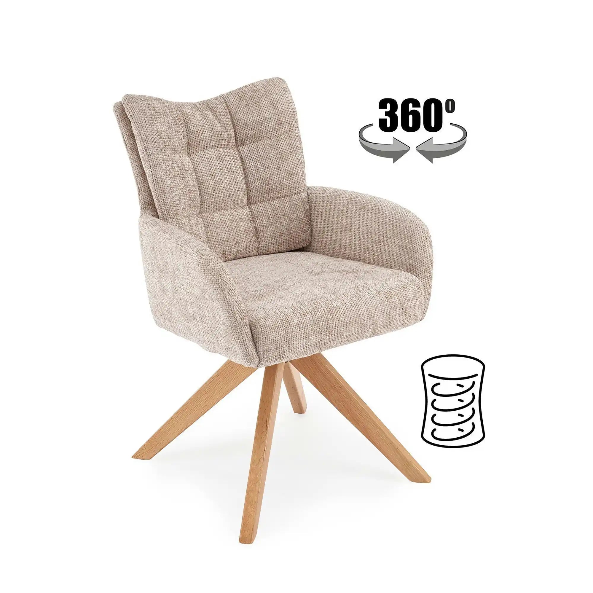 Scaun rotativ K540, bej/stejar, stofa/lemn, 60x63x89 cm