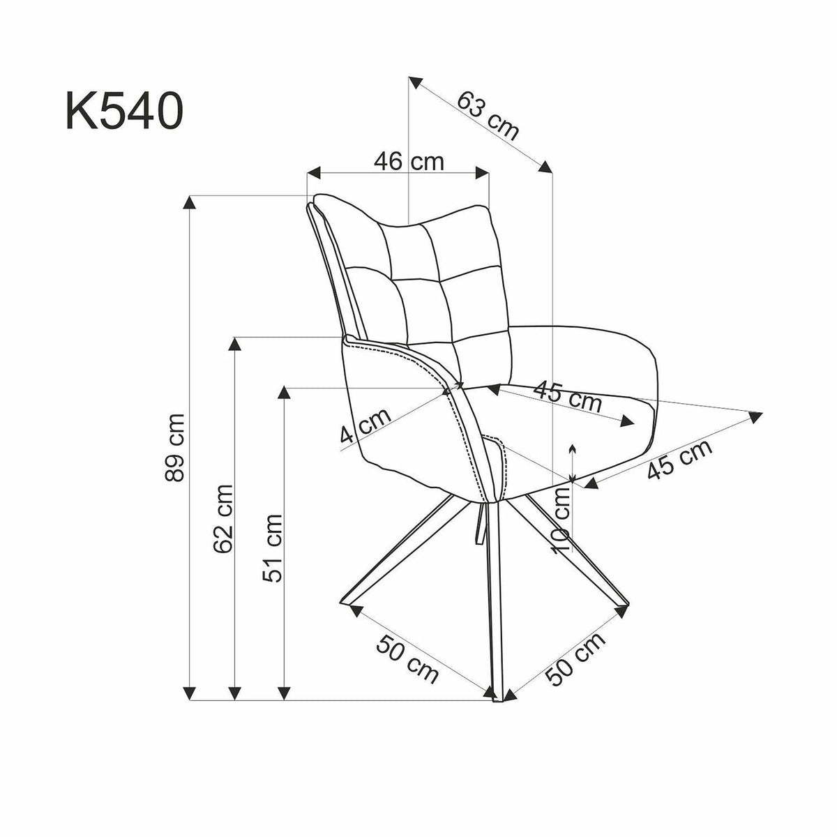 Scaun rotativ K540, bej/stejar, stofa/lemn, 60x63x89 cm
