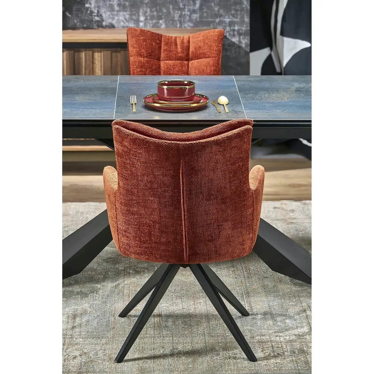 Scaun rotativ K540, scortisoara/negru, stofa/metal, 60x63x89 cm